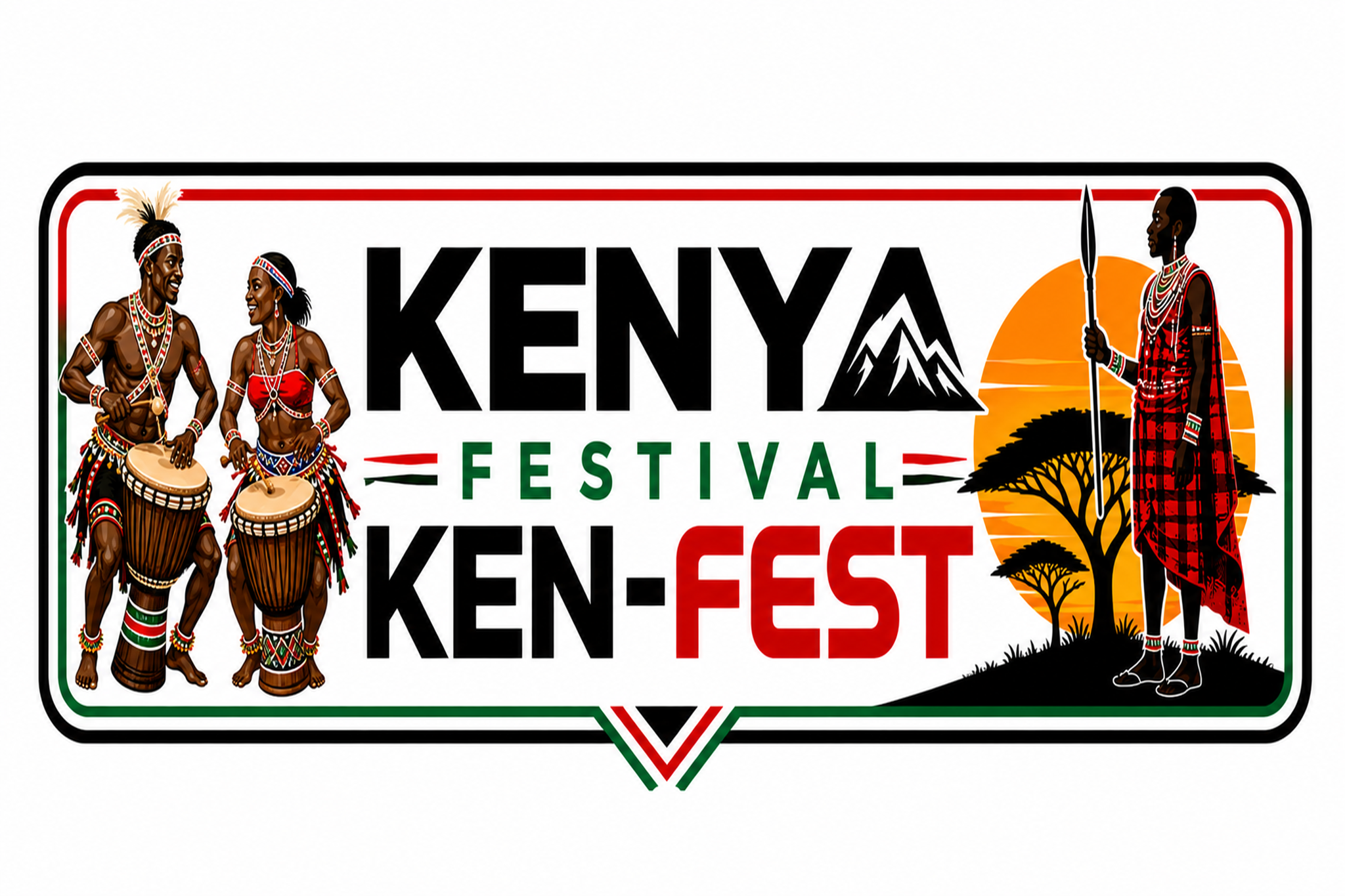 Ken-Fest official logo featuring Kenyan drummers and a Maasai warrior